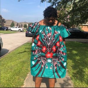 Women African print off shoulder dress